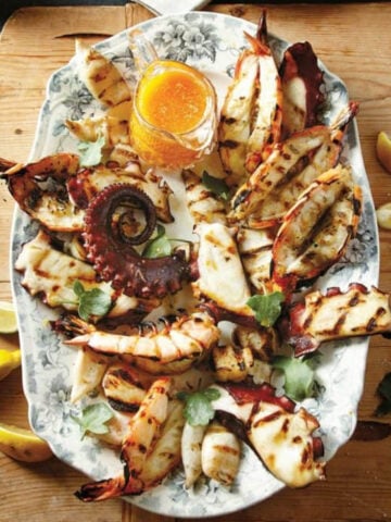 Portuguese Grilled Seafood with Garlic and Herb Sauce