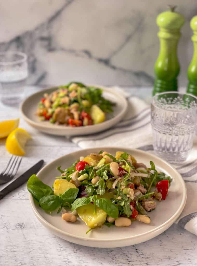 Sicilian style tuna salad with potatoes and white beans