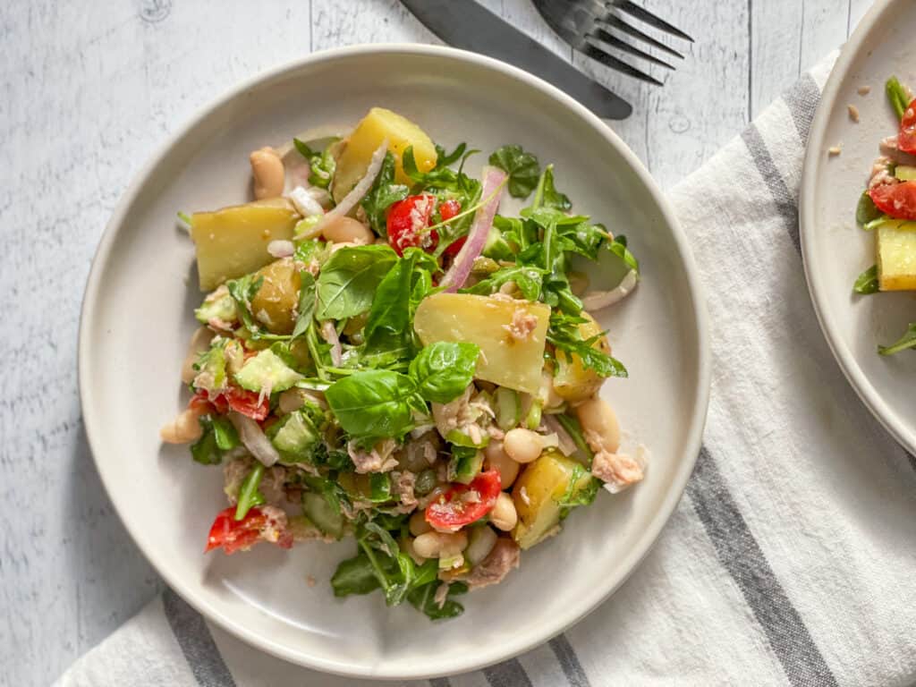 Sicilian style tuna salad with potatoes and white beans