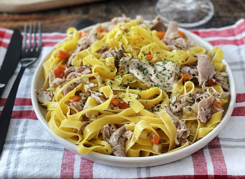 Plate of Braised and Pulled Turkey Pasta