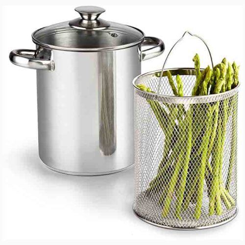 Cook N Home 2478 3 Piece Asparagus Vegetable Steamer Pot, 4 Quart, Stainless Steel