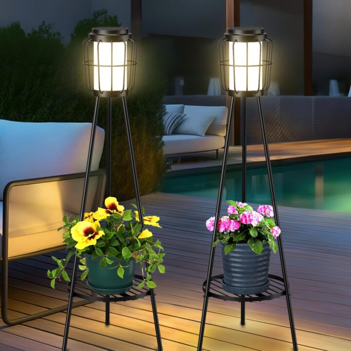 Image for Set of 2 solar lights with plant stand | Amazon