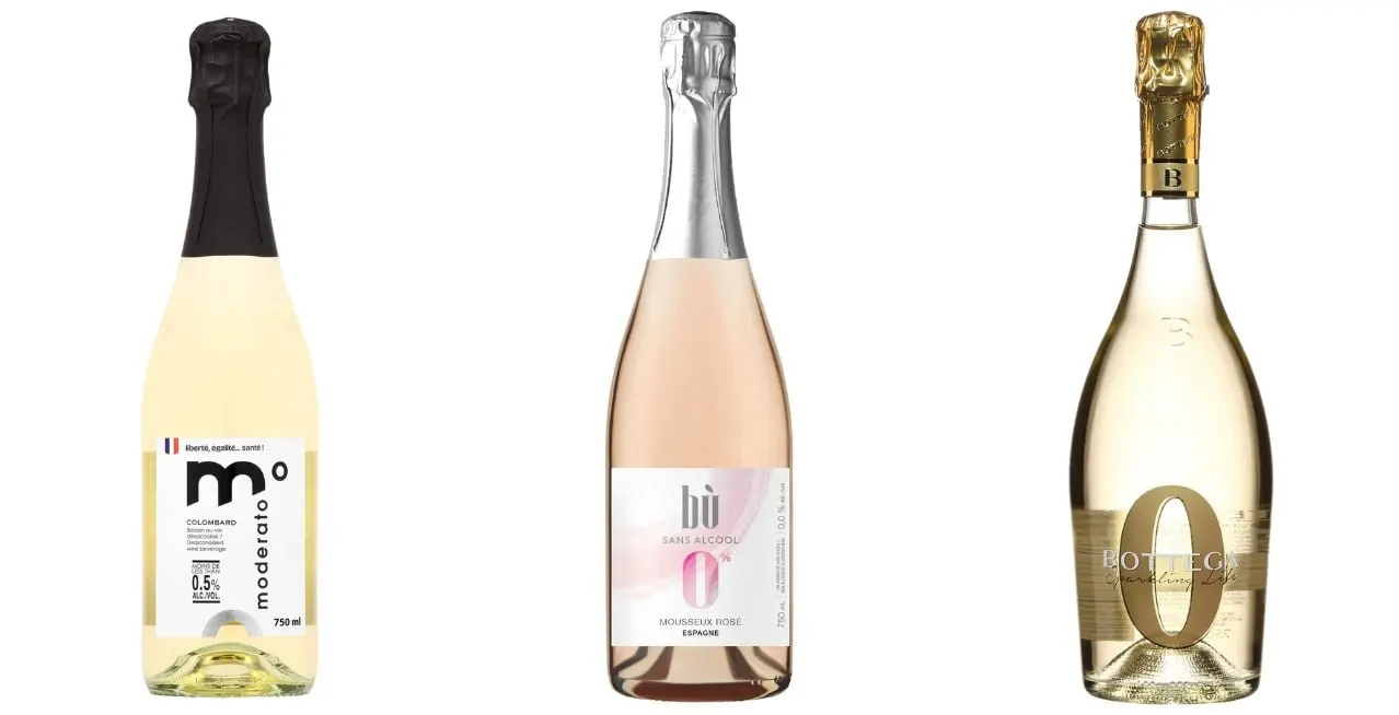 3 mousseux sans alcool: Moderato Colombard, Bu Mousseux Ros&eacute; et Bottega 0