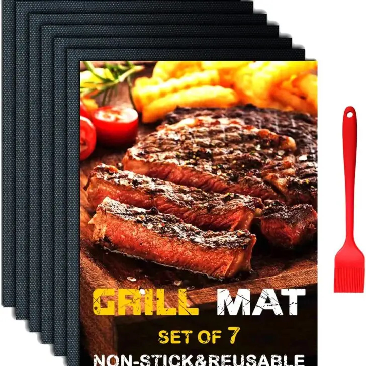Lot de 7 + 1 tapis de barbecue réutilisables et antiadhésifs, résistants à la chaleur