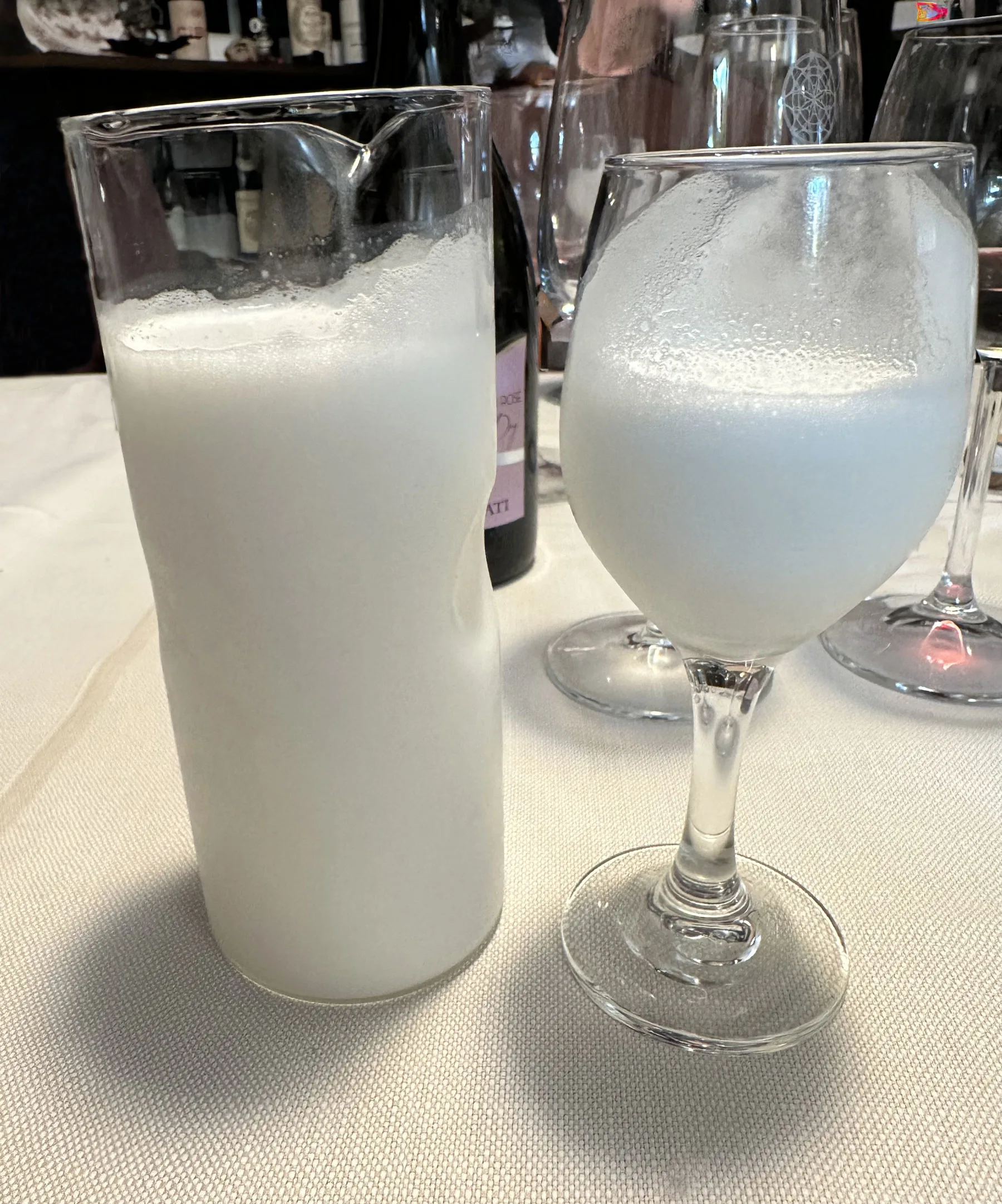 Pitcher of sgroppino served at Osteria al Cacciatore after the meal