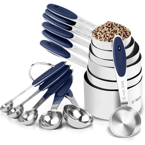 Lot de 12 tasses et cuillères à mesurer en acier inoxydable