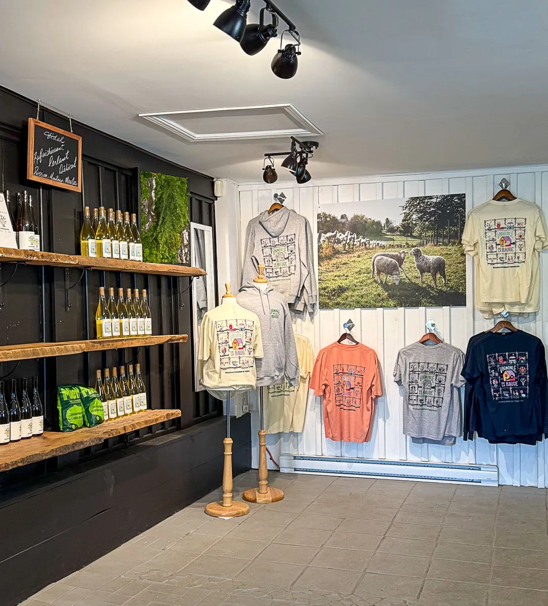 Inside the boutique and tasting counter at Vignoble de La Bauge