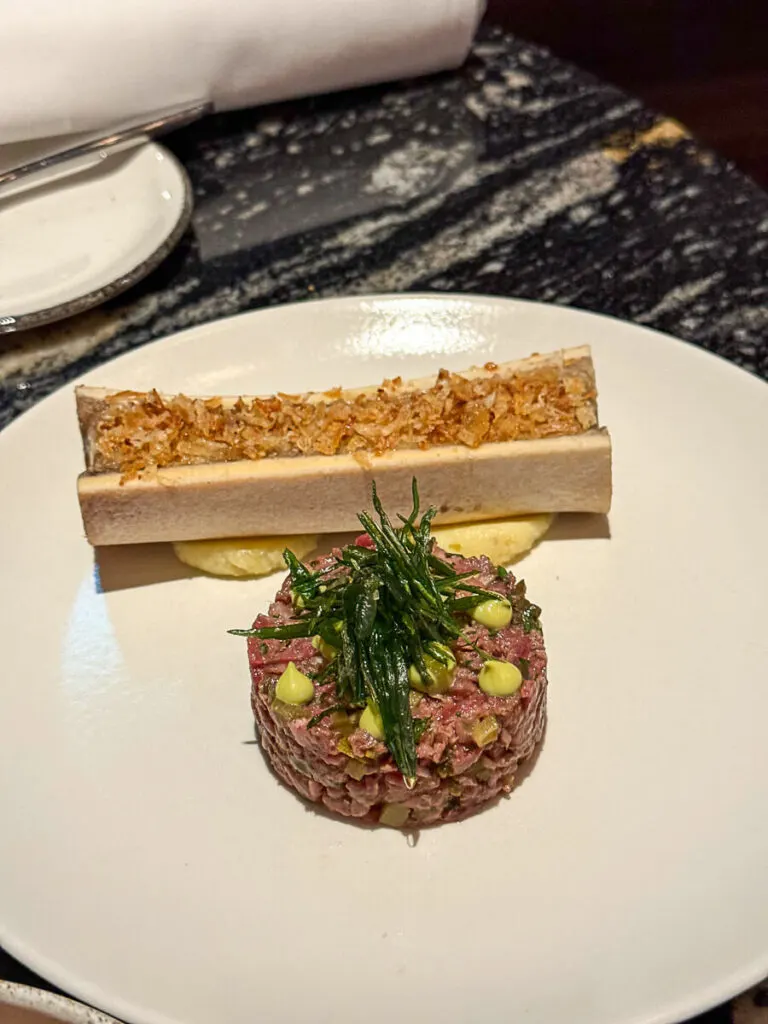 beef tartare served with bone marrow- Restaurant Commons Virgin Hotels Edinburgh
